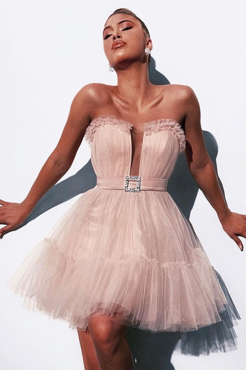 MINI SKIRT AND CROP TOP SET ANNALISE TULLE POWDER PINK