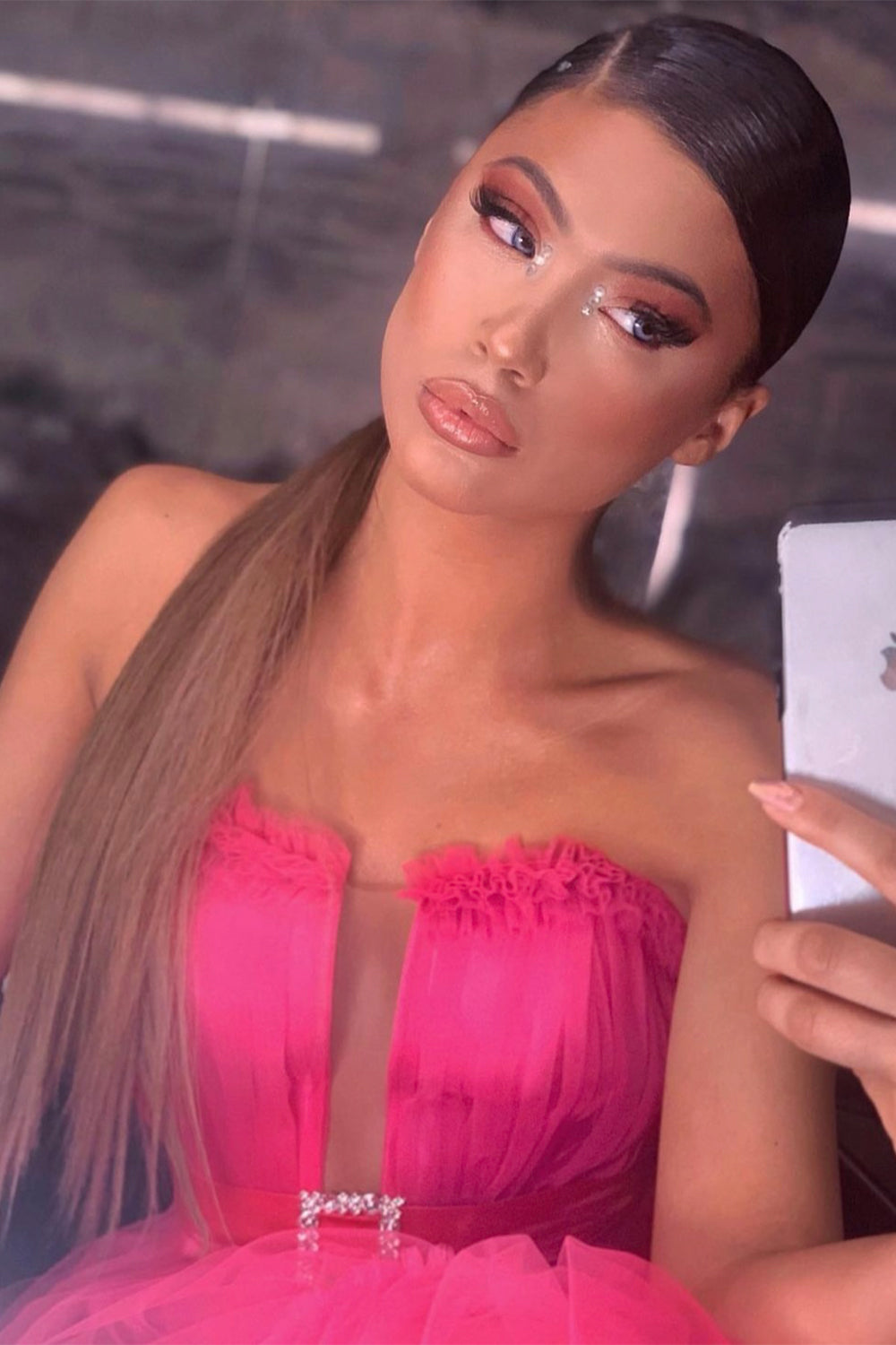 MINI SKIRT AND CROP TOP SET ANNALISE TULLE HOT PINK