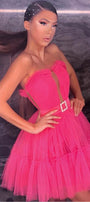 MINI SKIRT AND CROP TOP SET ANNALISE TULLE HOT PINK