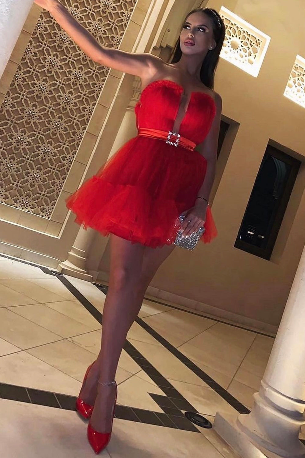 MINI SKIRT AND CROP TOP SET ANNALISE TULLE RED