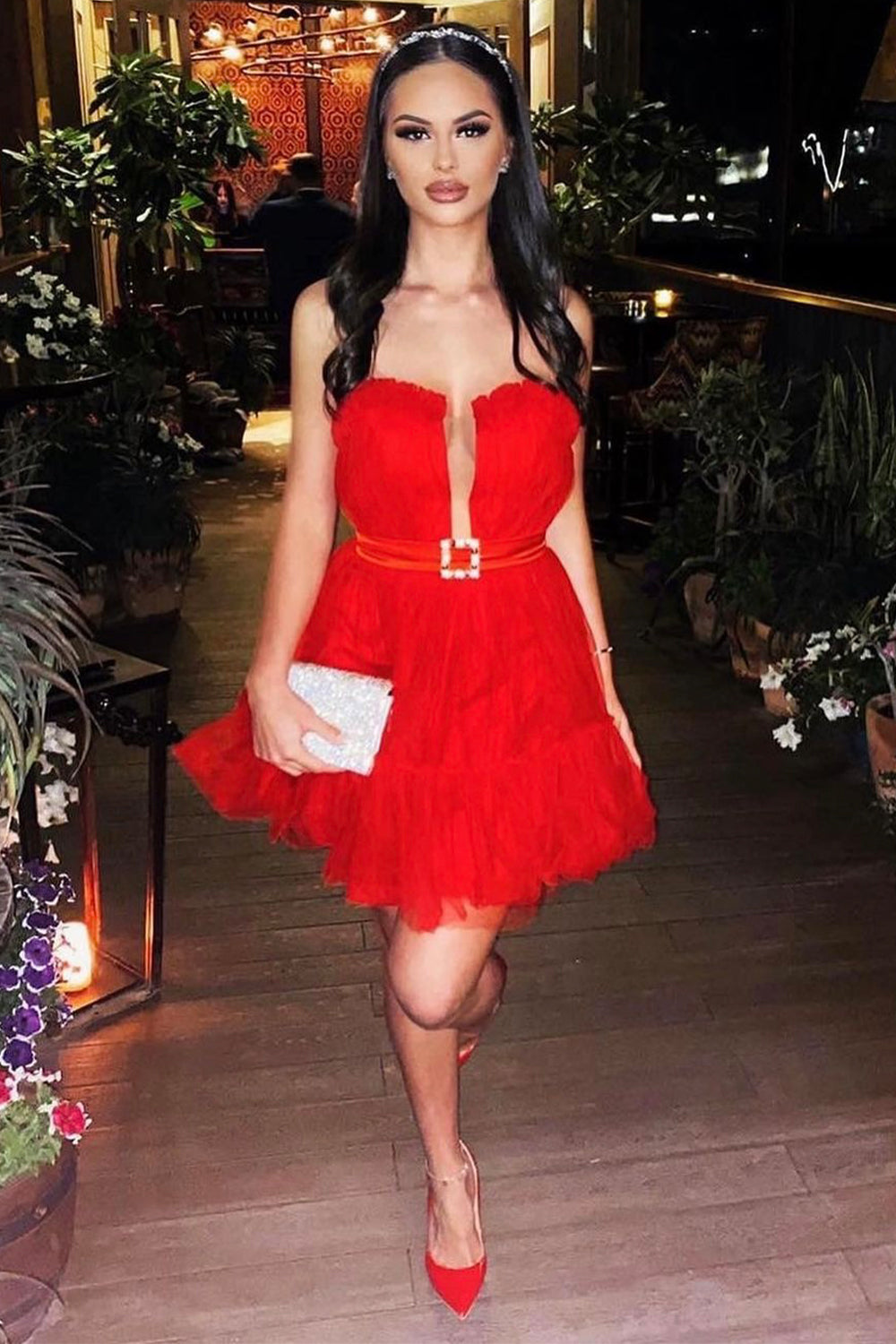 MINI SKIRT AND CROP TOP SET ANNALISE TULLE RED