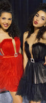 MINI SKIRT AND CROP TOP SET ANNALISE TULLE BLACK AND NUDE