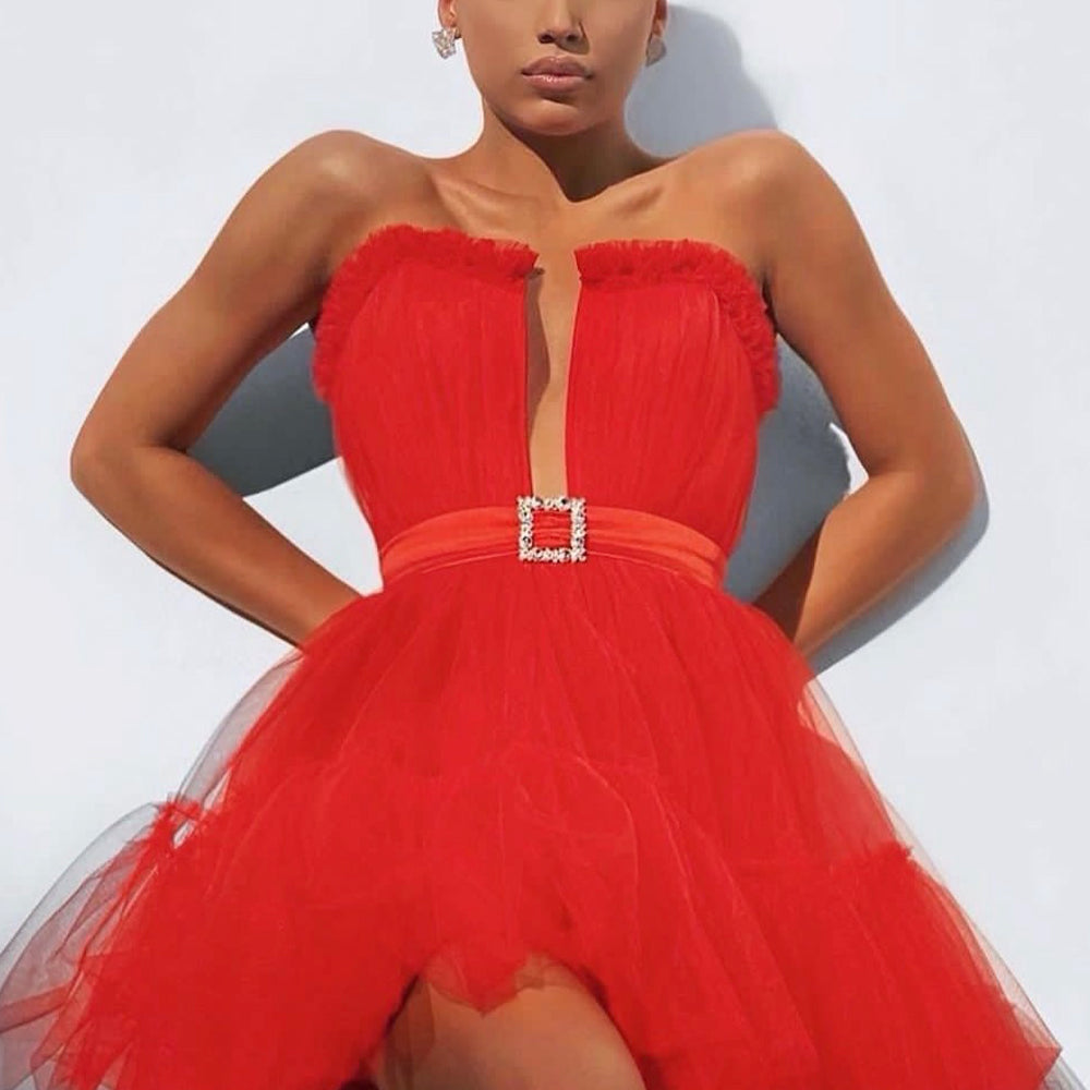 MINI SKIRT AND CROP TOP SET ANNALISE TULLE RED