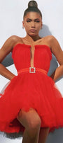 MINI SKIRT AND CROP TOP SET ANNALISE TULLE RED