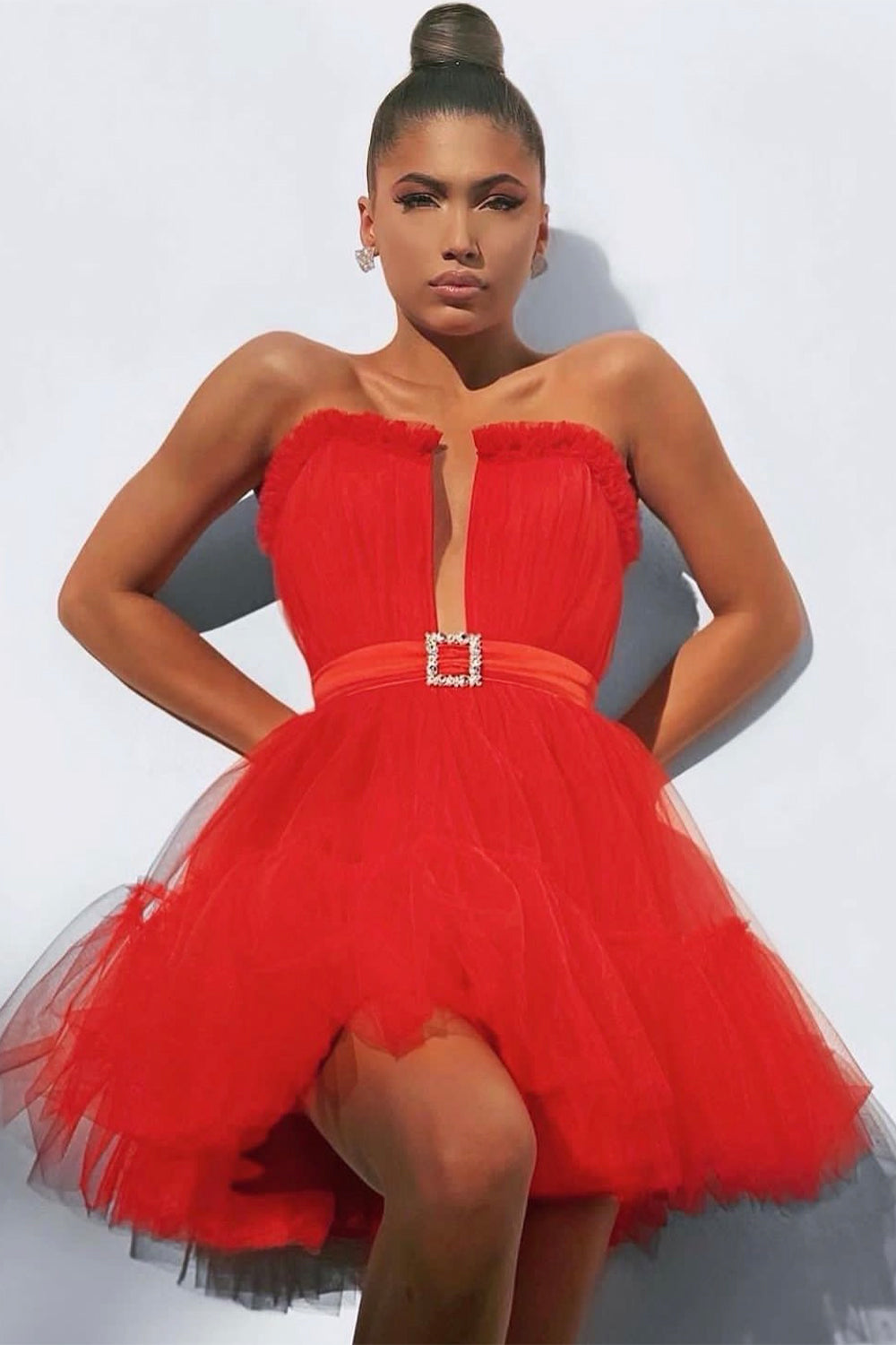 MINI SKIRT AND CROP TOP SET ANNALISE TULLE RED