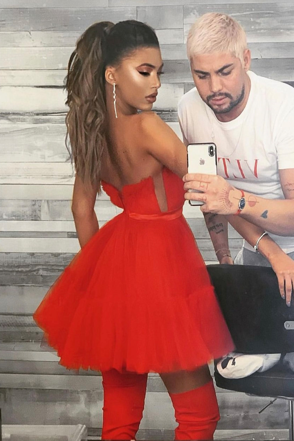 MINI SKIRT AND CROP TOP SET ANNALISE TULLE RED