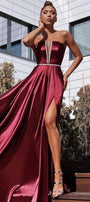 MAXI SKIRT AND CROP TOP SET CELIN SATIN BURGUNDY