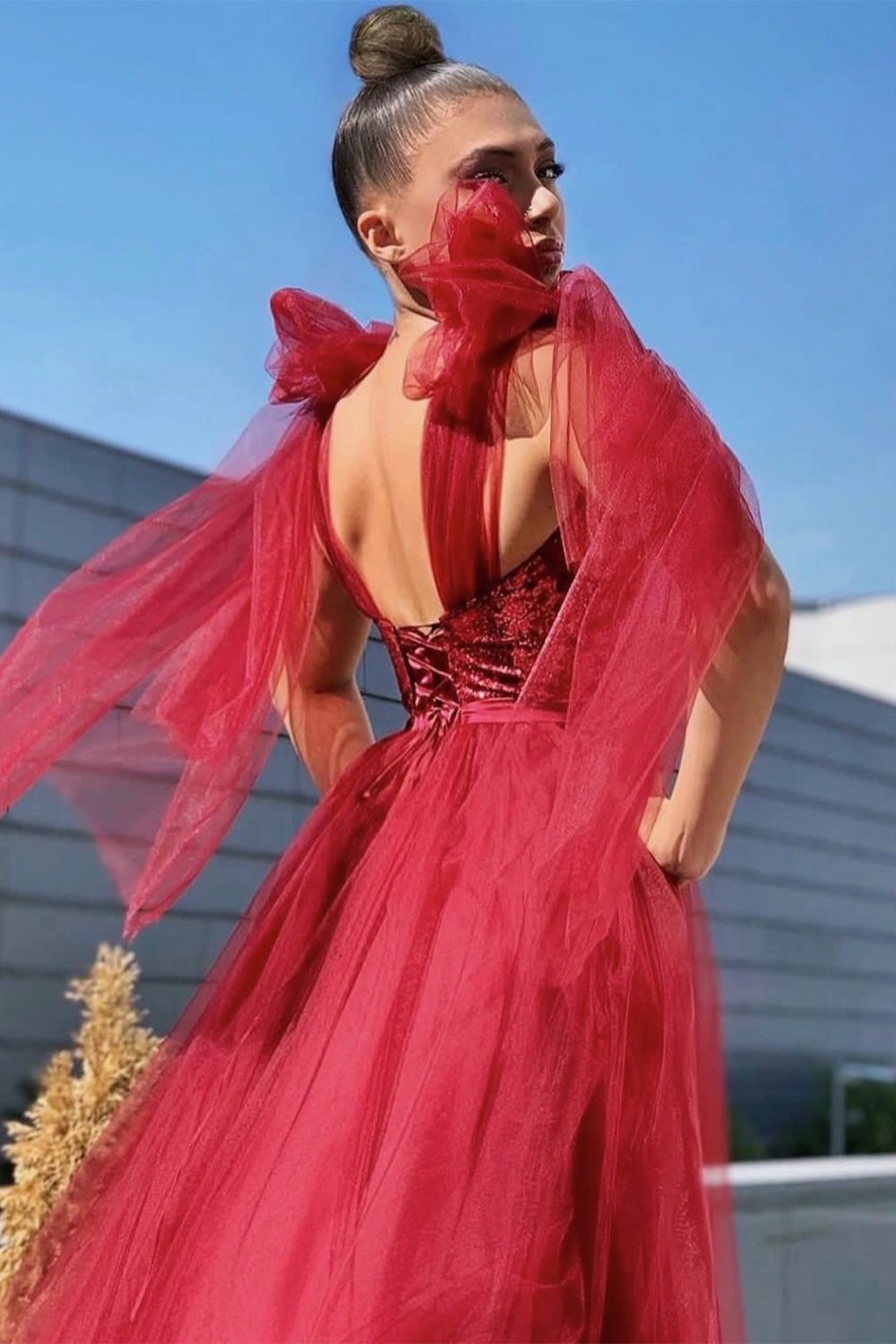 MAXI SKIRT AND CROP TOP SET REGINA SEQUIN TULLE BURGUNDY
