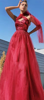MAXI SKIRT AND CROP TOP SET REGINA SEQUIN TULLE BURGUNDY