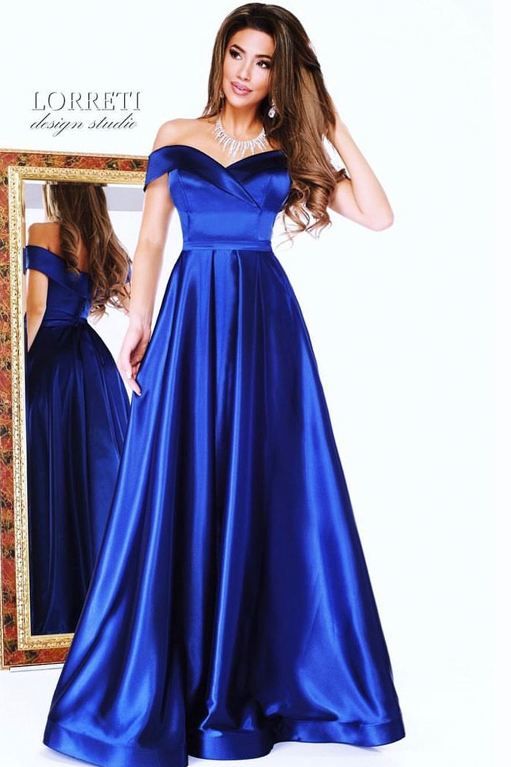 MAXI SKIRT AND CROP TOP SET ALEXANDRA SATIN DARK BLUE