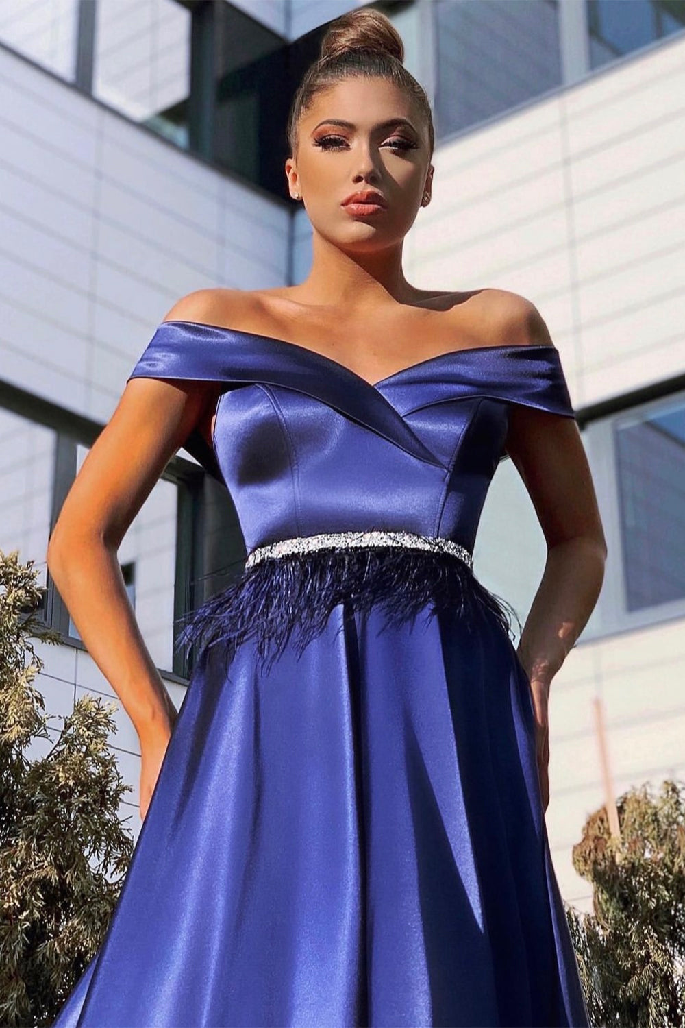 MAXI SKIRT AND CROP TOP SET ALEXANDRA SATIN DARK BLUE