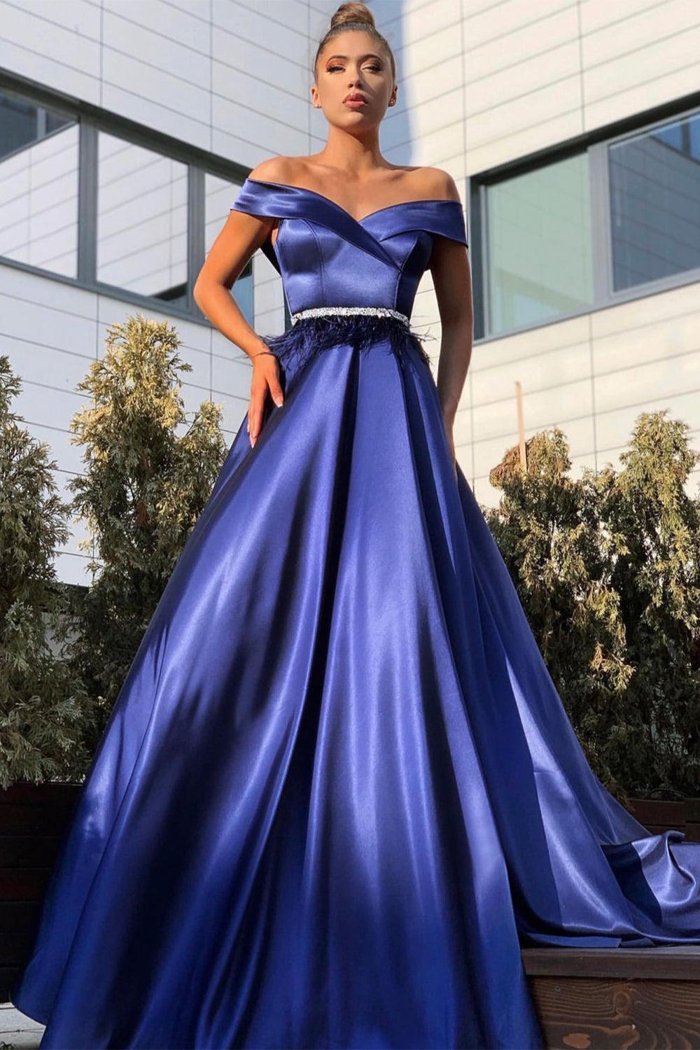 MAXI SKIRT AND CROP TOP SET ALEXANDRA SATIN DARK BLUE