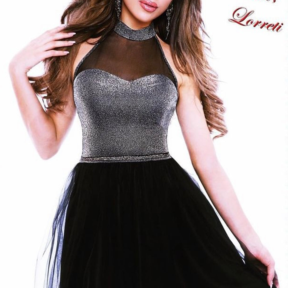 MINI DRESS TRICOT LAME TULLE BLACK AND DARK GREY