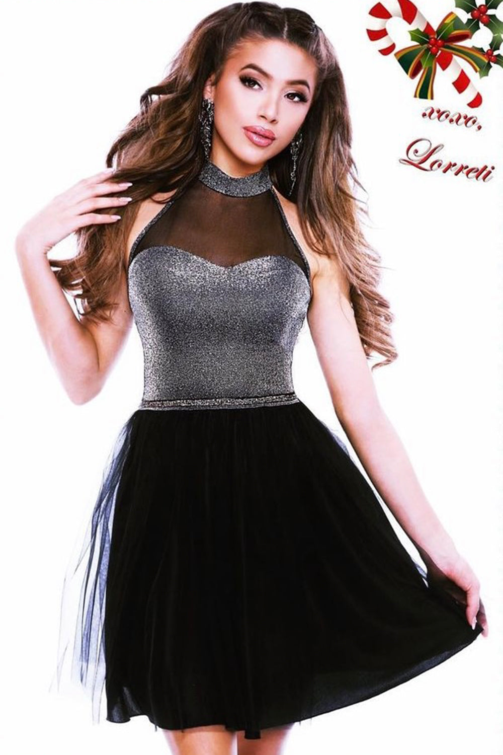 MINI DRESS TRICOT LAME TULLE BLACK AND DARK GREY