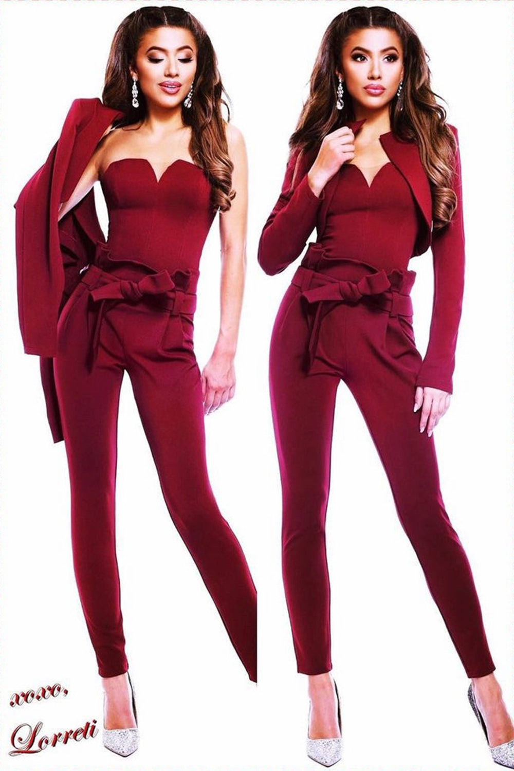 MAXI BLAZER AND PANTS SET 3 PARTS TRICOT BURGUNDY