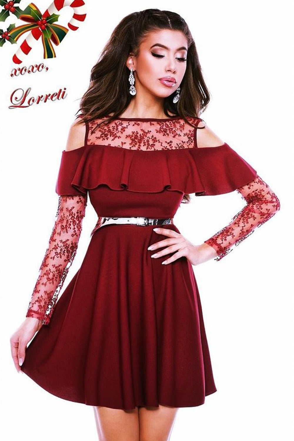 MINI DRESS TRICOT LACE BURGUNDY