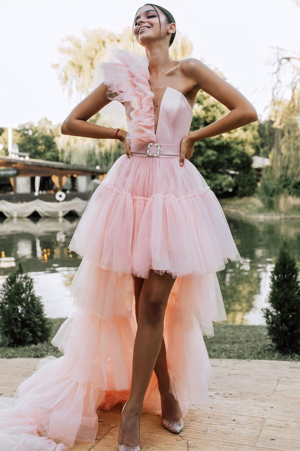 MAXI SKIRT AND CROP TOP SET 4 PARTS PAIGE SATIN TULLE POWDER PINK