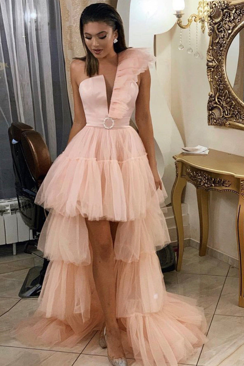 MAXI SKIRT AND CROP TOP SET 4 PARTS PAIGE SATIN TULLE POWDER PINK