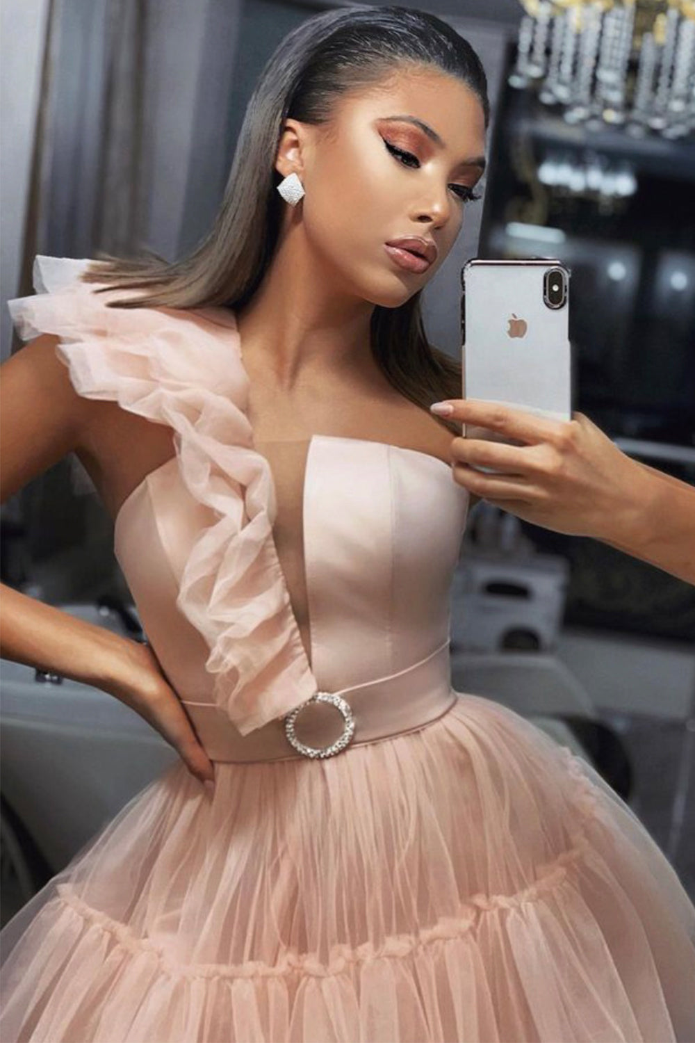 MAXI SKIRT AND CROP TOP SET 4 PARTS PAIGE SATIN TULLE POWDER PINK