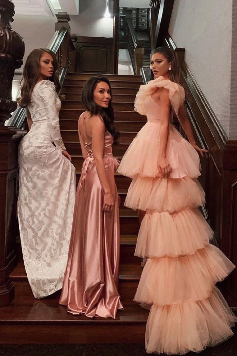 MAXI SKIRT AND CROP TOP SET 4 PARTS PAIGE SATIN TULLE POWDER PINK