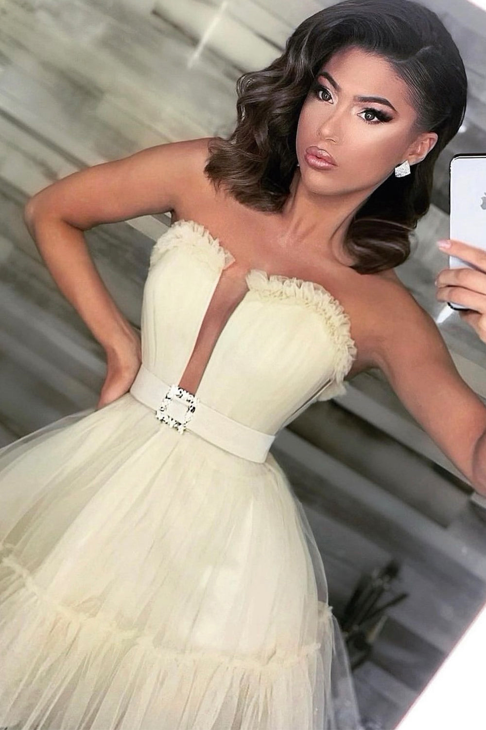 MINI SKIRT AND CROP TOP SET ANNALISE TULLE  VANILLA
