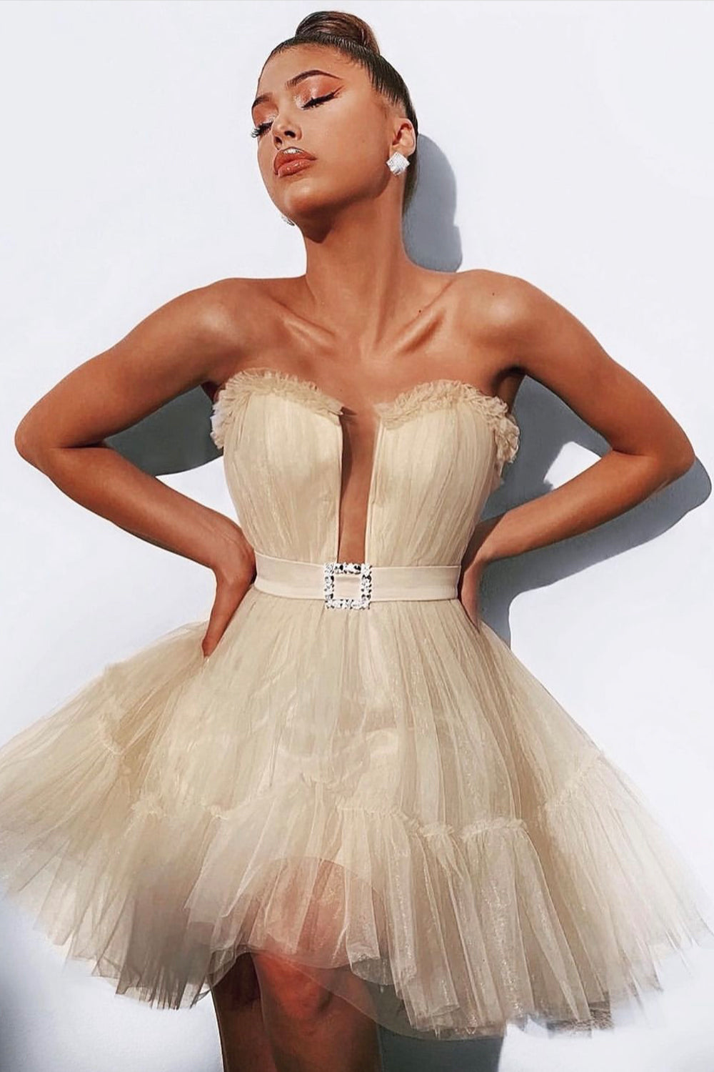 MINI SKIRT AND CROP TOP SET ANNALISE TULLE  VANILLA