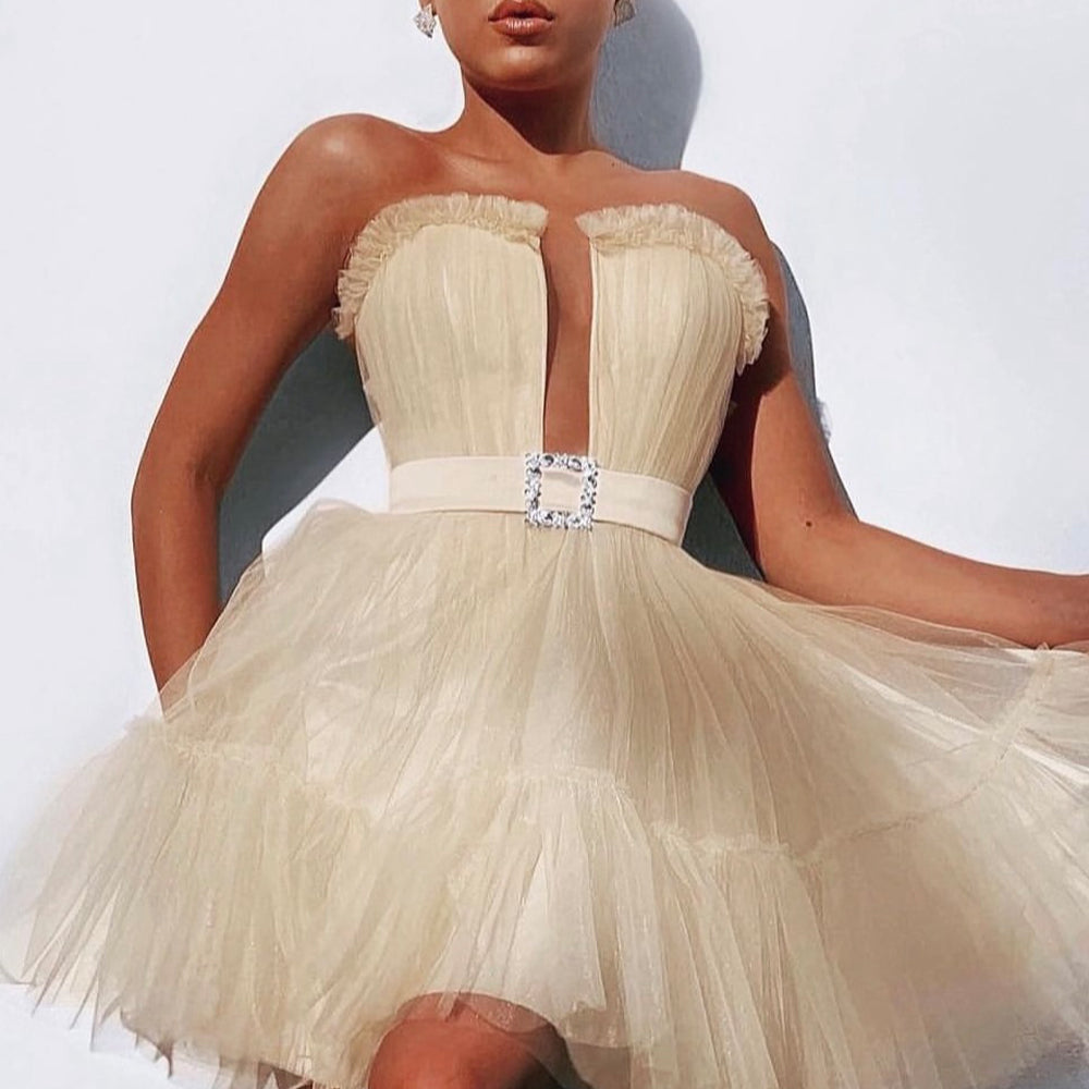 MINI SKIRT AND CROP TOP SET ANNALISE TULLE  VANILLA