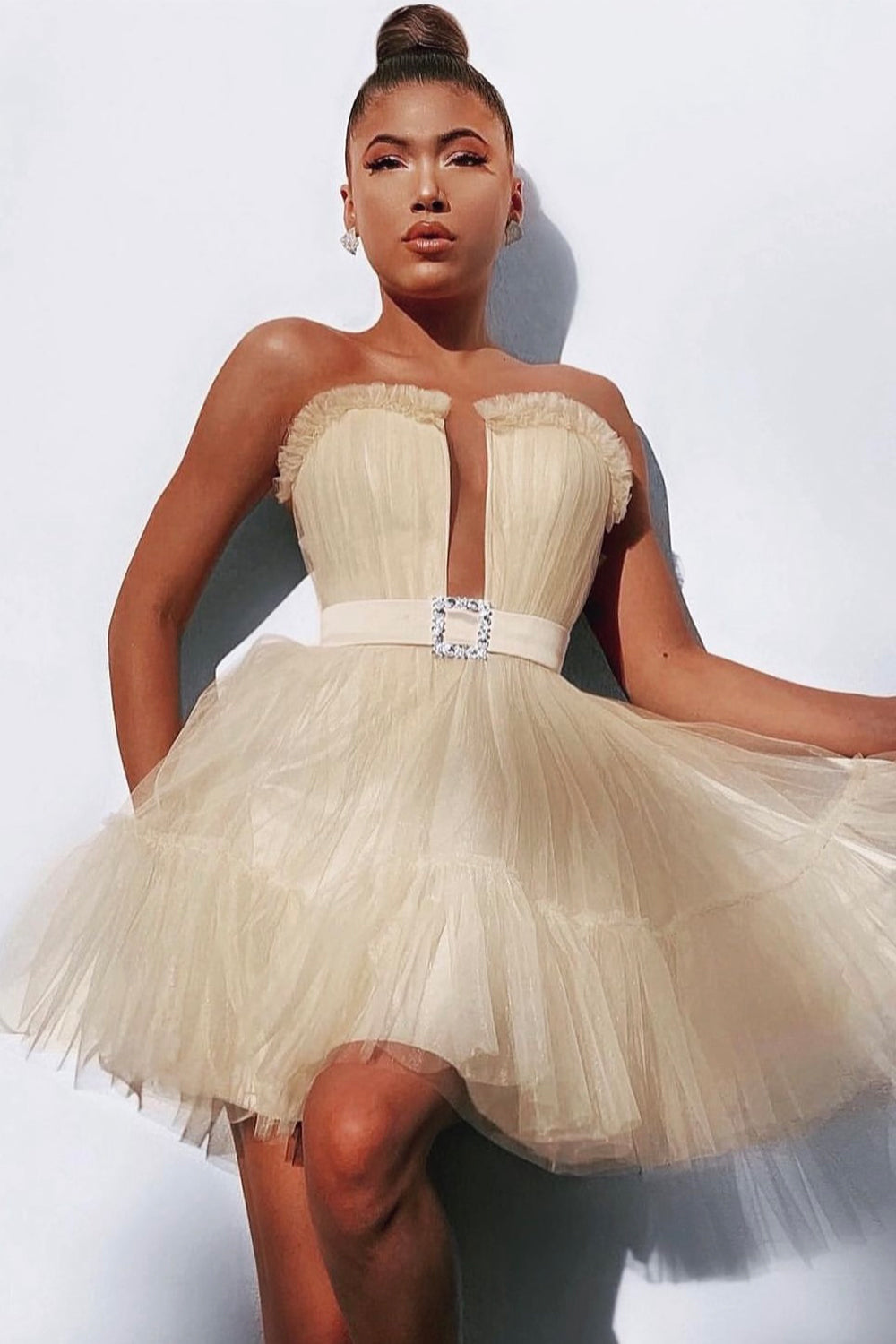 MINI SKIRT AND CROP TOP SET ANNALISE TULLE  VANILLA