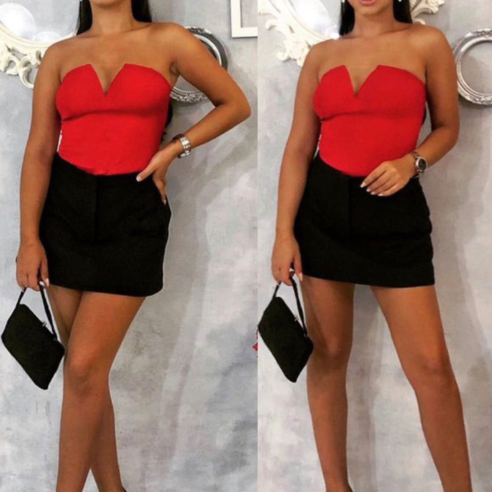 MAXI CROP TOP BI-STRETCH FABRIC RED