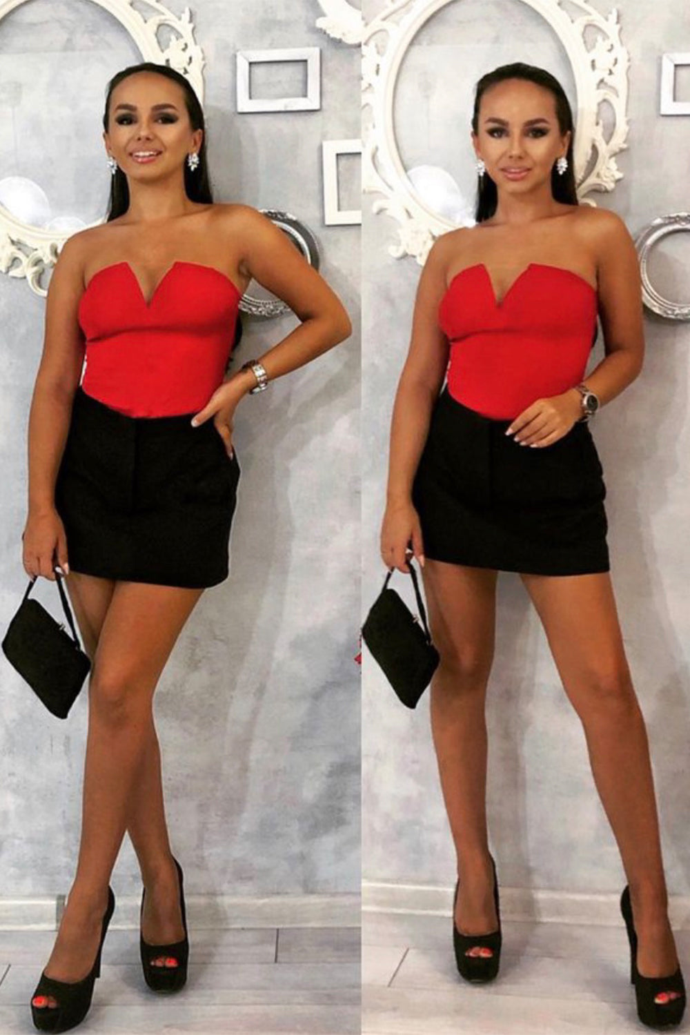 MAXI CROP TOP BI-STRETCH FABRIC RED