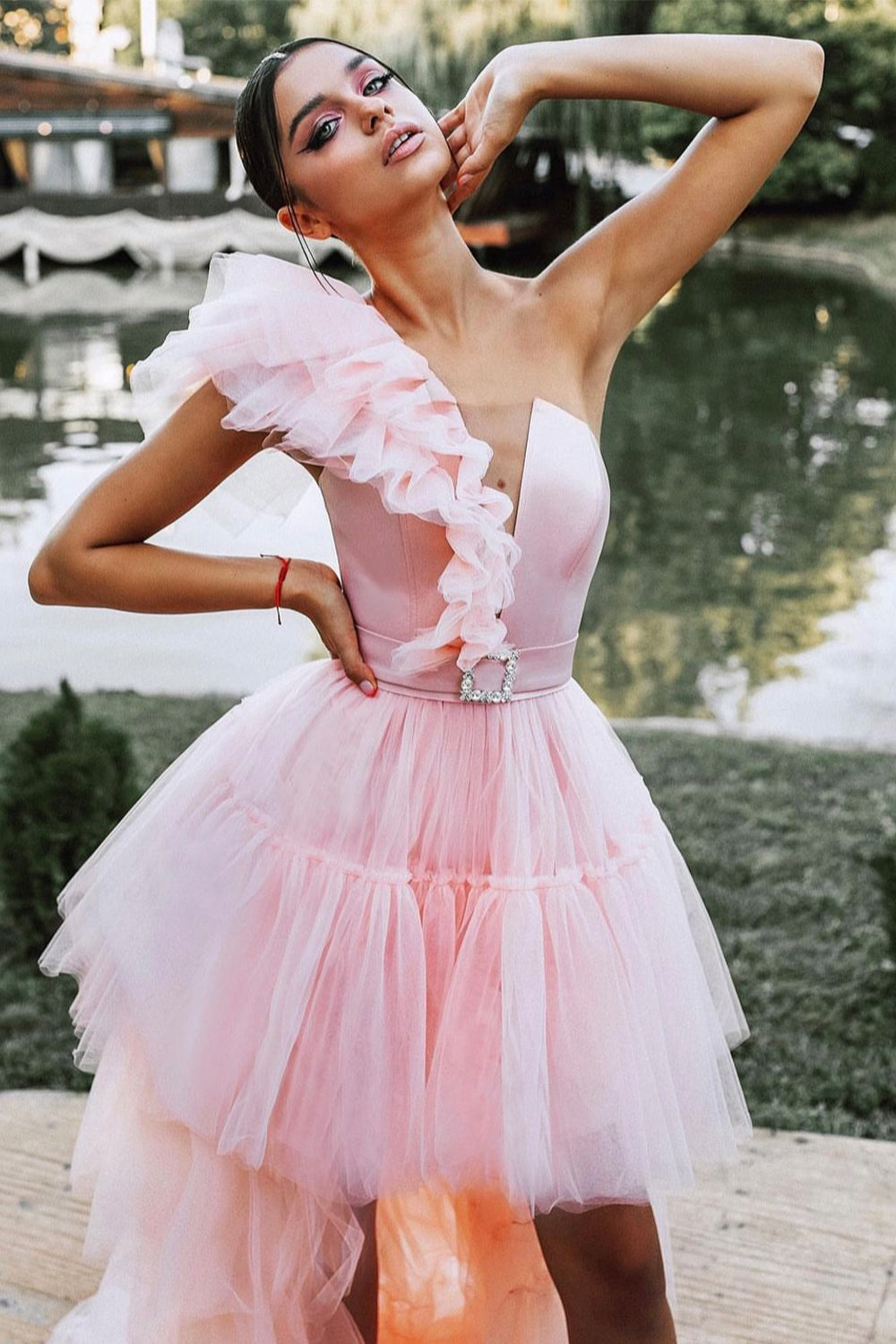 MAXI SKIRT AND CROP TOP SET 4 PARTS PAIGE SATIN TULLE POWDER PINK