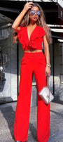 MAXI CROP TOP AND PANTS SET 2 PARTS TRICOT RED