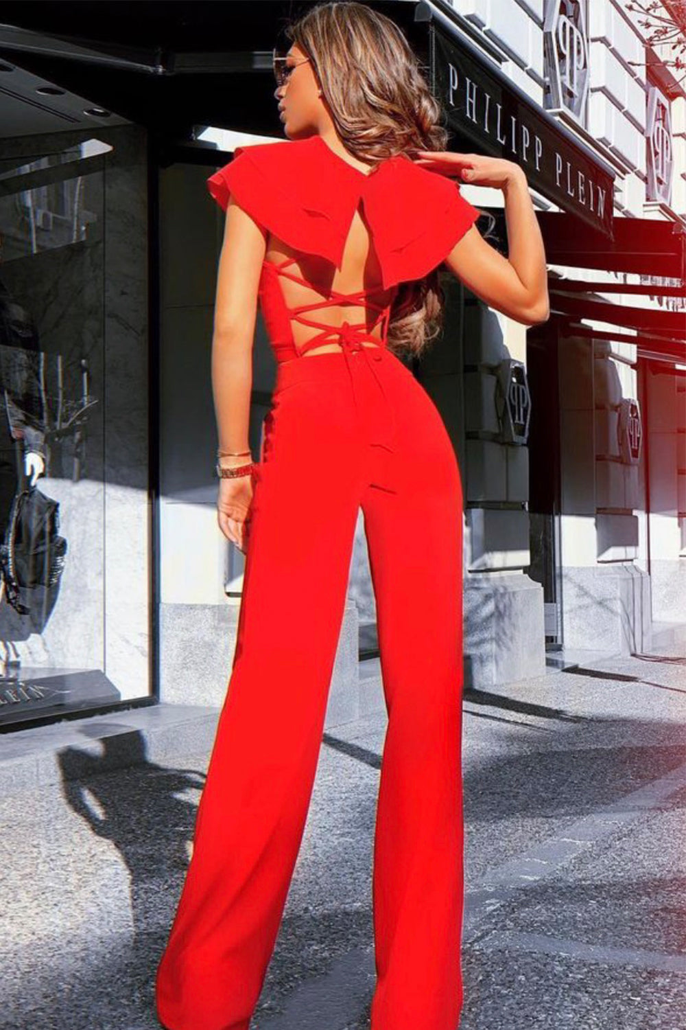 MAXI CROP TOP AND PANTS SET 2 PARTS TRICOT RED