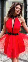 MINI DRESS TRICOT TULLE RED