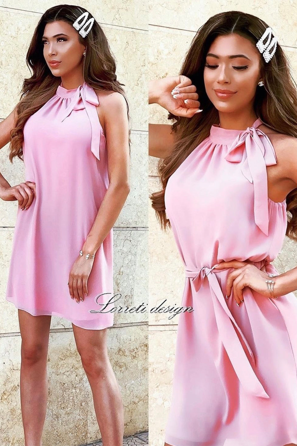 MINI DRESS CHIFFON POWDER PINK