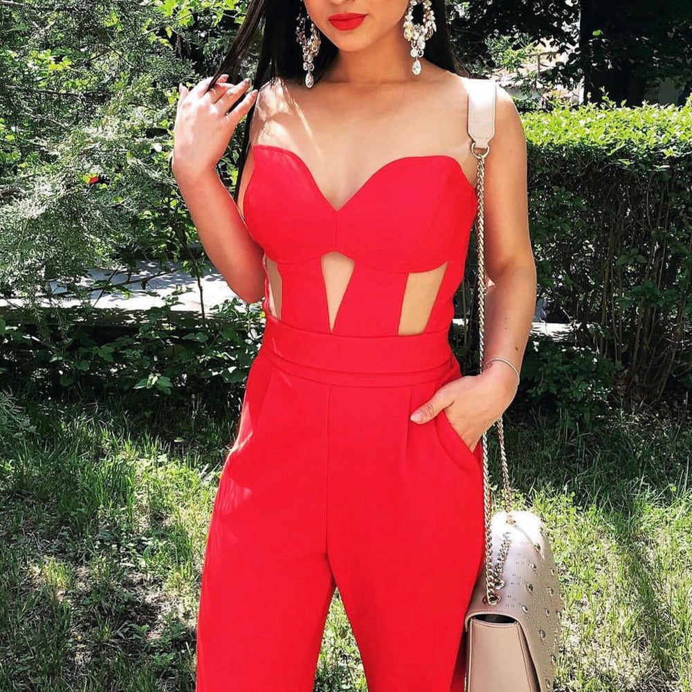 MAXI CROP TOP AND PANTS SET TRICOT RED