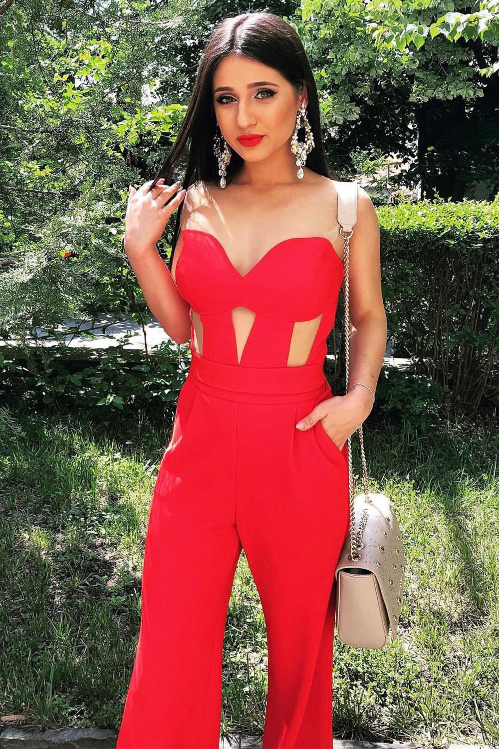 MAXI CROP TOP AND PANTS SET TRICOT RED