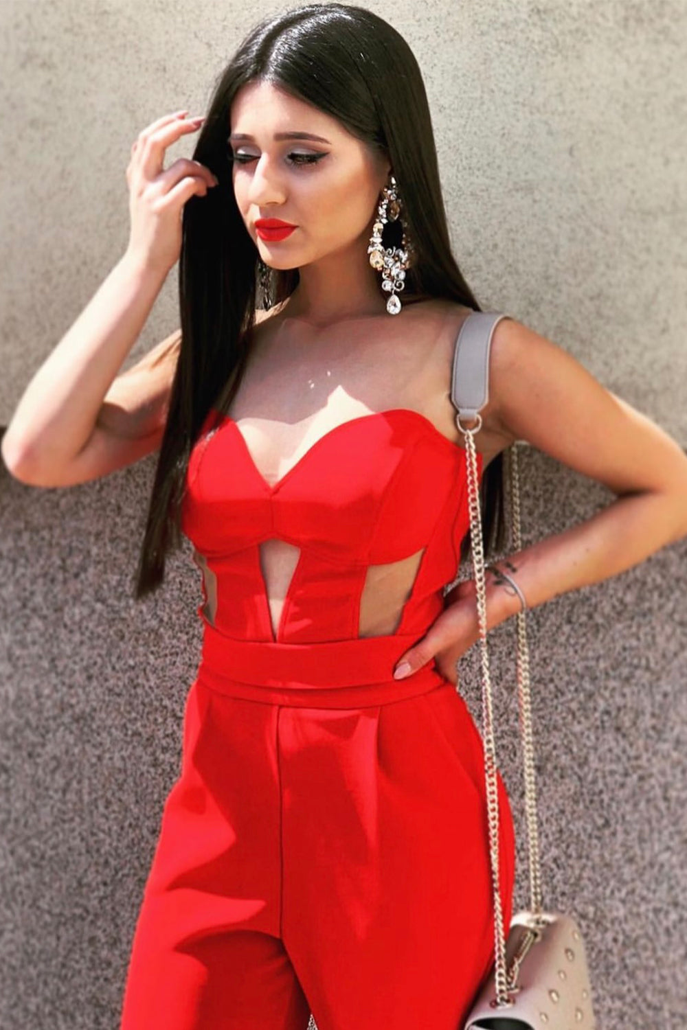 MAXI CROP TOP AND PANTS SET TRICOT RED