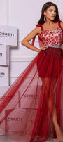 MAXI 2 PIECE DRESS WENDY LACE TULLE TRICOT BURGUNDY