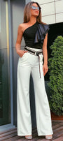 MAXI CROP TOP AND PANTS SET  2 PARTS TRICOT BLACK  AND WHITE