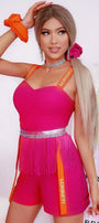 MINI CROP TOP AND PANTS SET2 PARTS TRICOT HOT PINK