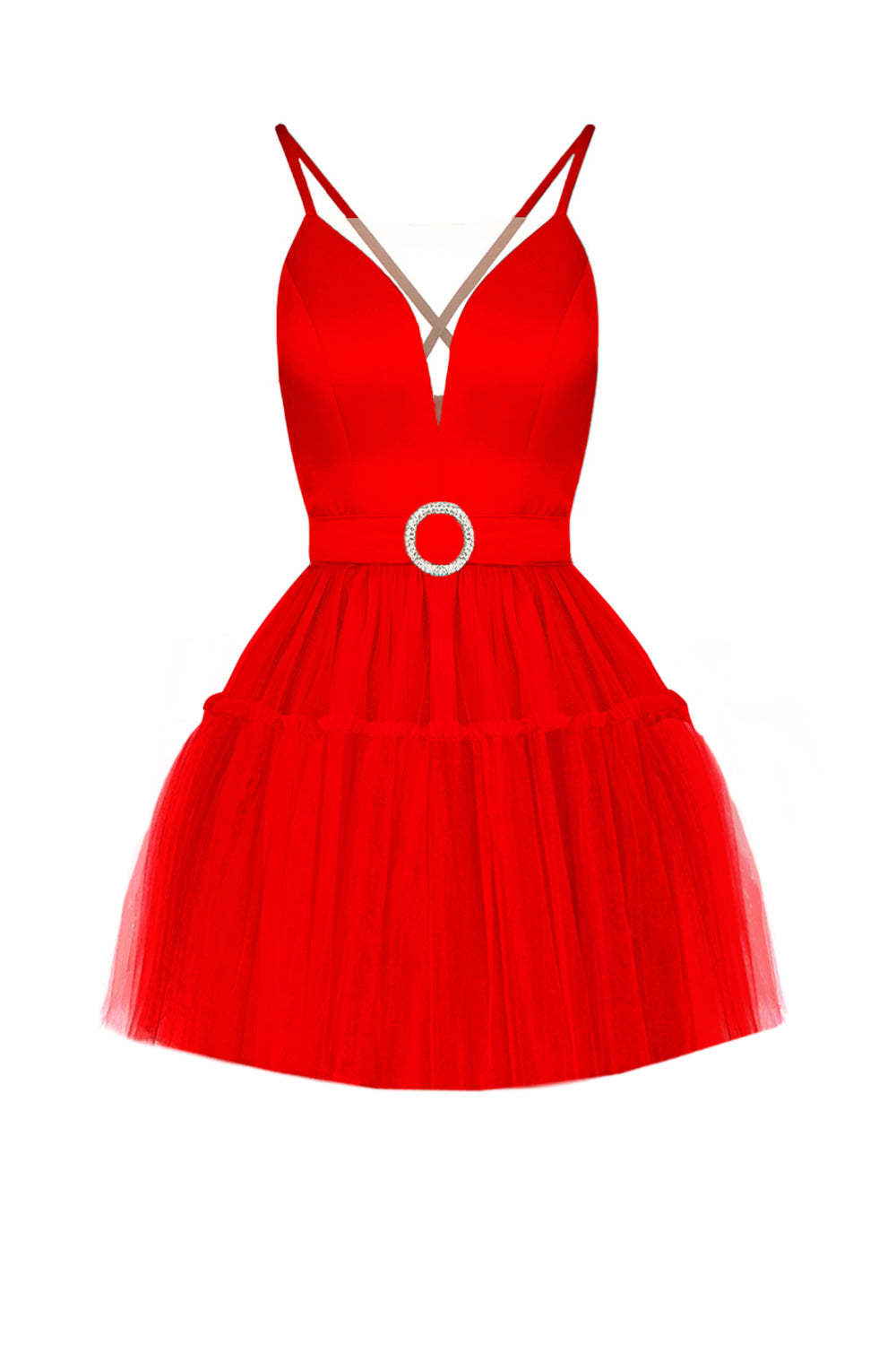 MAXI SKIRT AND CROP TOP SET ANNIKA SATIN TULLE RED