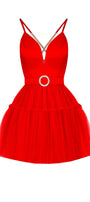 MINI SKIRT AND CROP TOP SET ANN SATIN TULLE RED