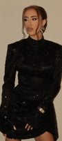 MINI SKIRT AND CROP TOP SET LUCINDA SEQUIN BLACK