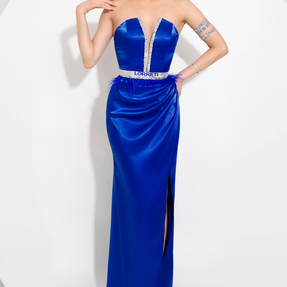 MAXI SKIRT AND CROP TOP SET 2 PARTS CASSIOPEIA SATIN COBALT BLUE