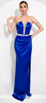 MAXI SKIRT AND CROP TOP SET 2 PARTS CASSIOPEIA SATIN COBALT BLUE
