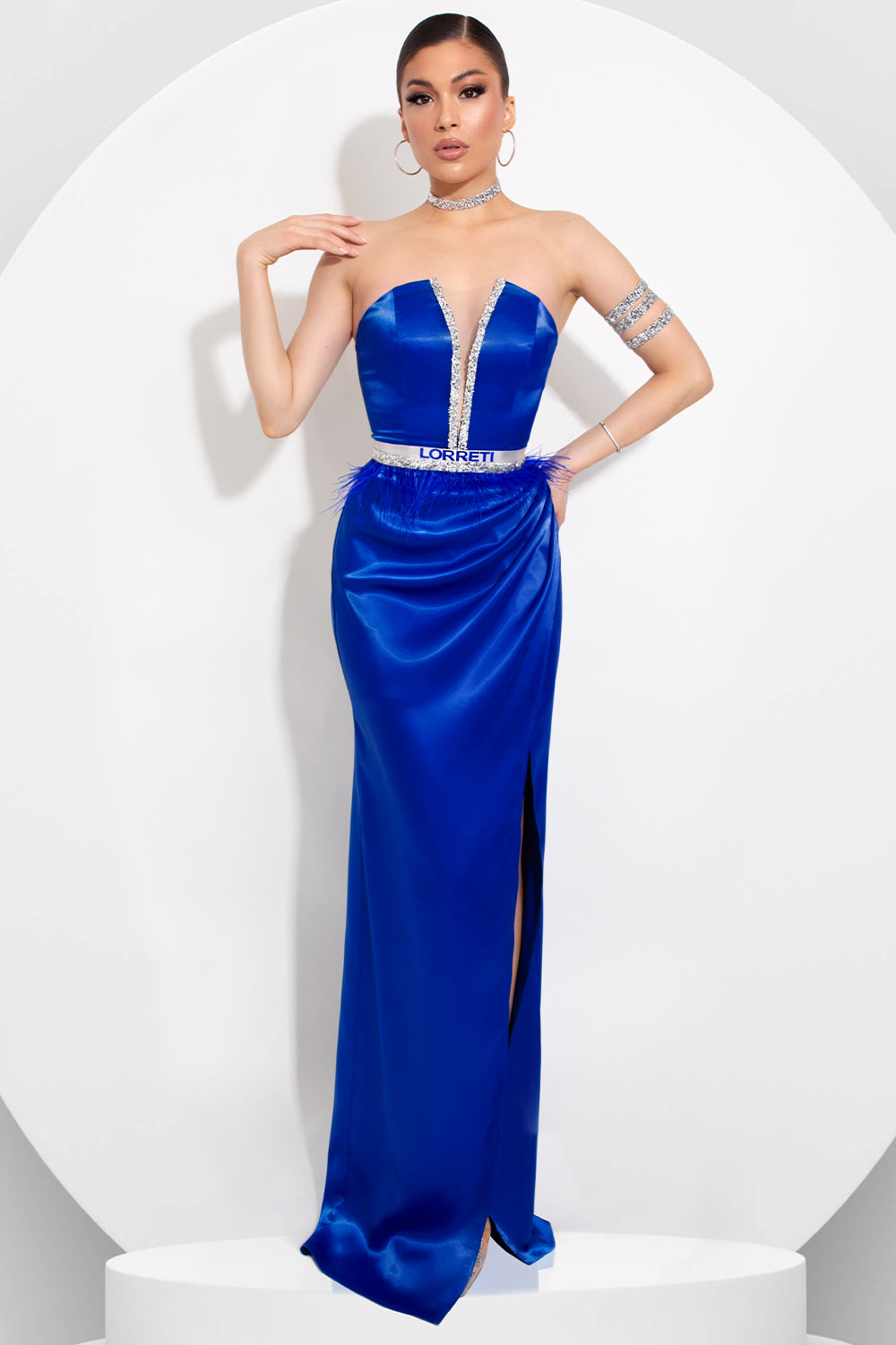 MAXI SKIRT AND CROP TOP SET 2 PARTS CASSIOPEIA SATIN COBALT BLUE