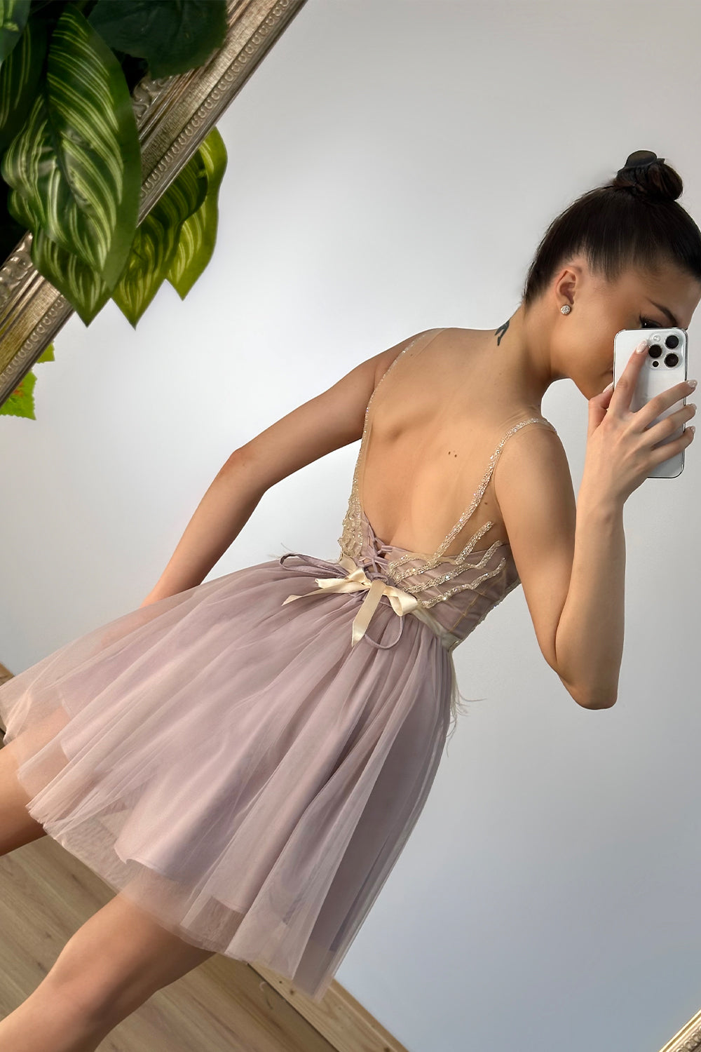 MINI SKIRT AND CROP TOP SET SERENA RHINESTONE SATIN TULLE LAVENDER
