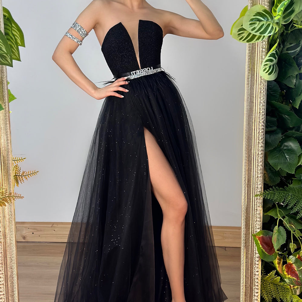 MAXI CONJUNTO TOP CON FALDA  ELISE LEOTARDO LAMÉ BROCADO DE TUL NEGRO