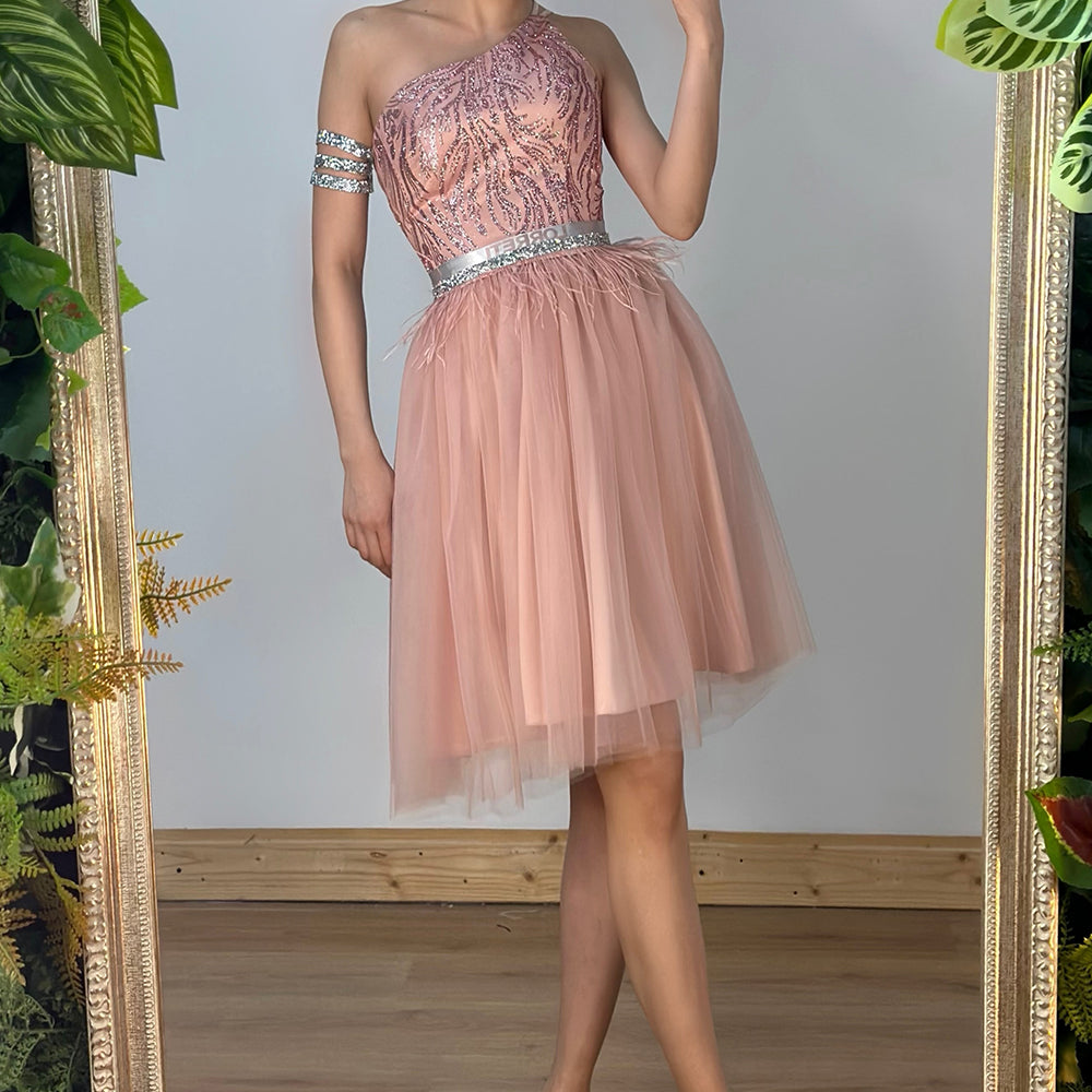 МIDI SET TOP CON GONNA ANGELA PIZZO GLITTERATO ТULLE ROSA CIPRIA